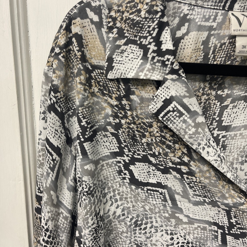 Worthington Gray and Beige Patterned Blouse 3X Lightweight - Picture 8 of 12